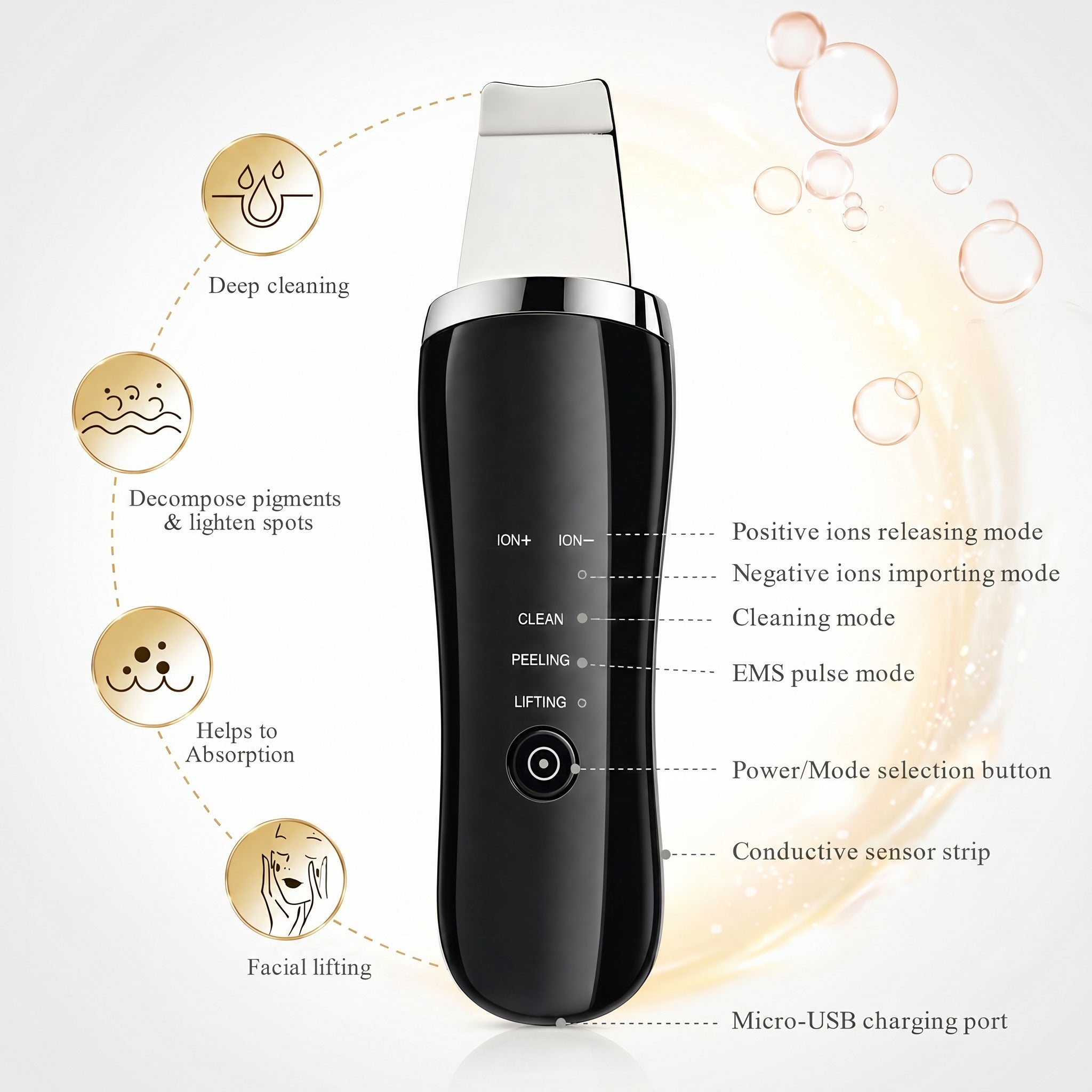 Ultrasone Skin Scrubber — Porie-diepreiniger & Skin Spatula-3