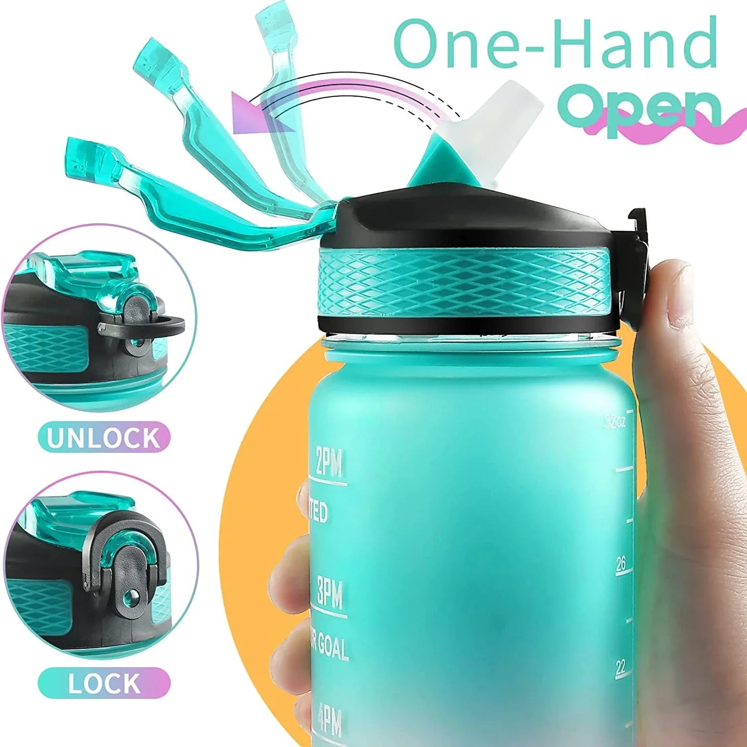 Motivatie waterfles met een hand te openen