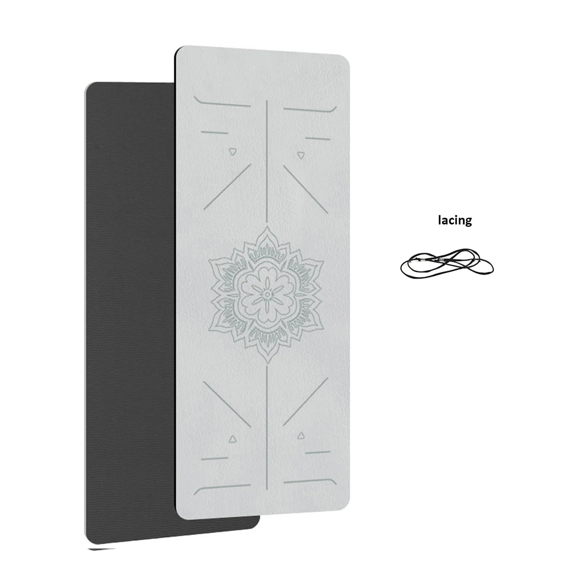 Antislip yogamat 6 mm grijs/zwart met positielijnen en draagkoord