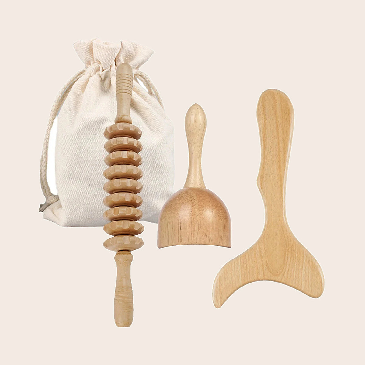 Houten wood therapy massageset met opbergzak