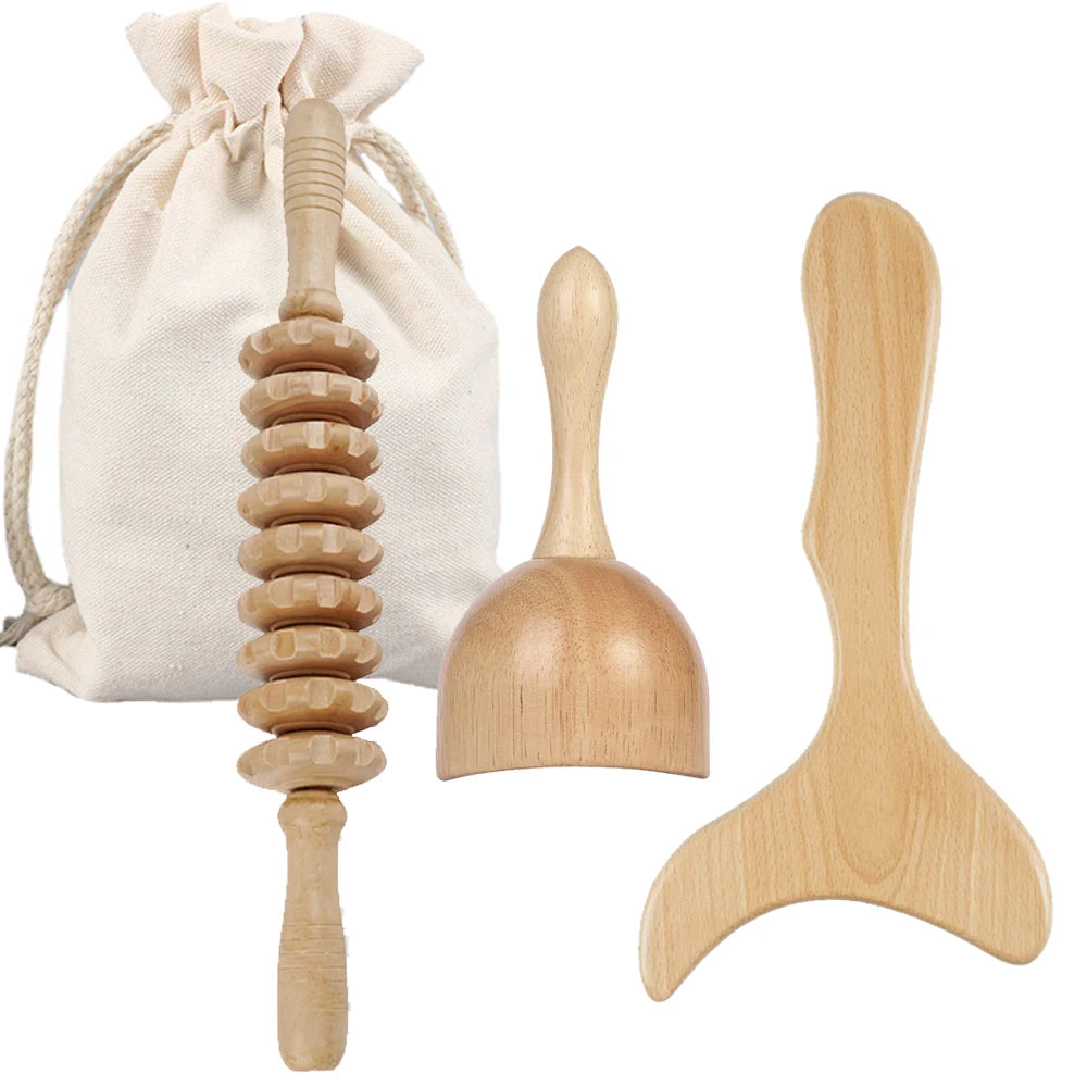 Houten wood therapy massageset met opbergzak