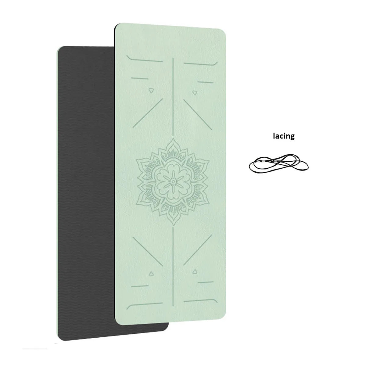 Antislip yogamat 6 mm mintgroen/zwart met positielijnen en draagkoord