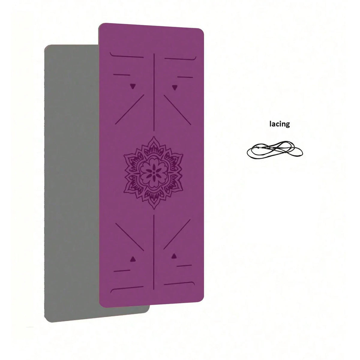 Antislip yogamat 6 mm paars/grijs met positielijnen en draagkoord