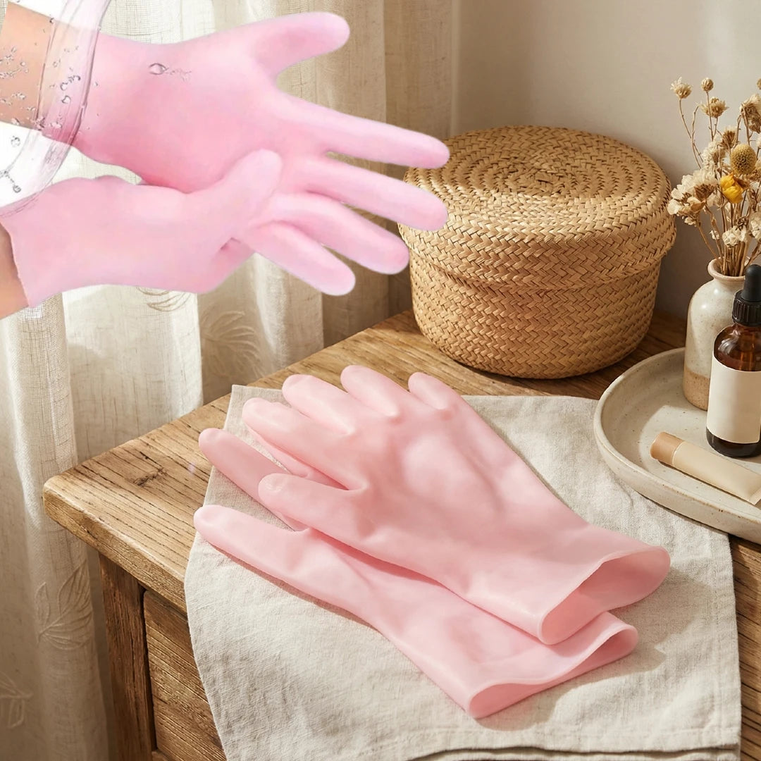 Gel handschoenen in gebruik