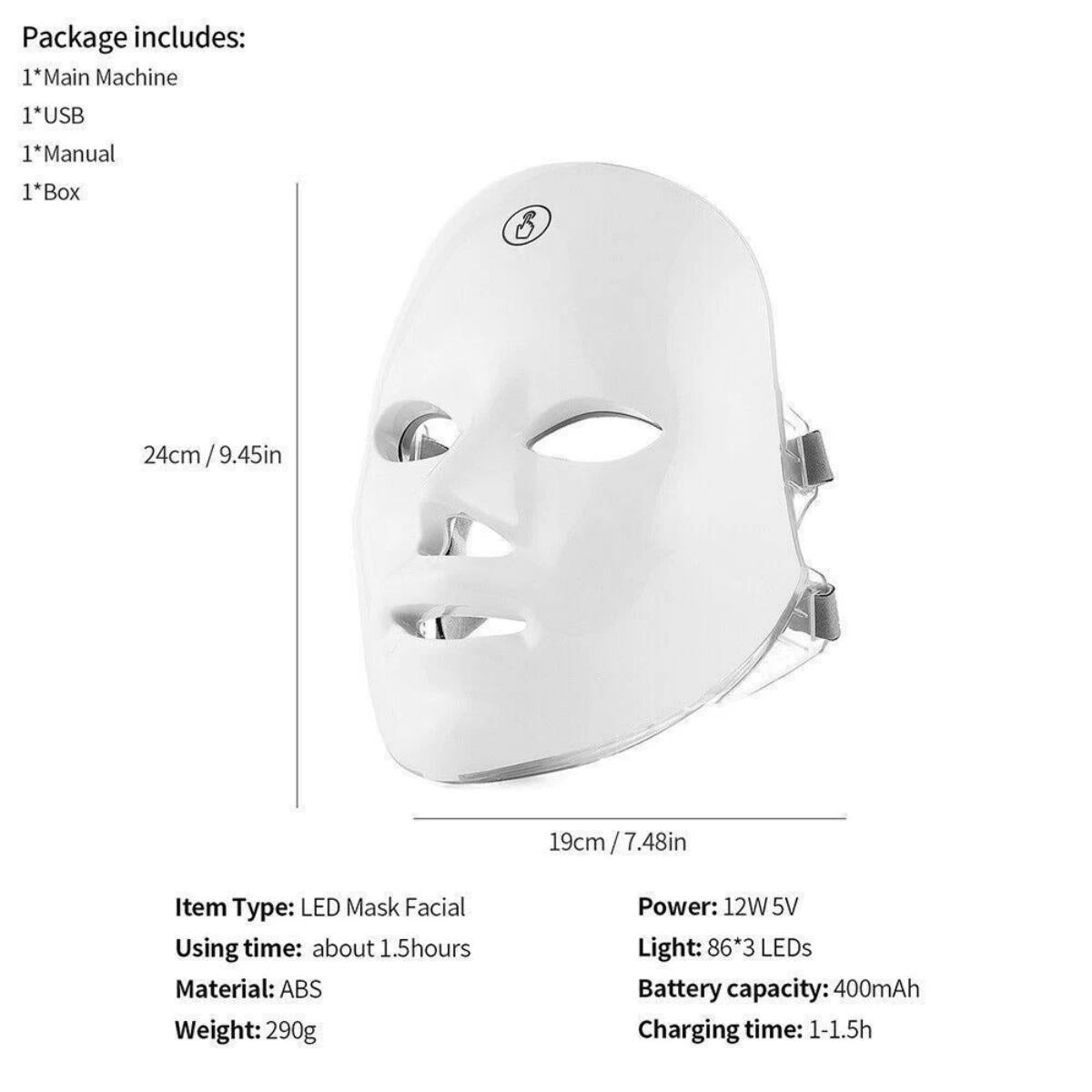 Specificaties en inhoud LED lichttherapie masker