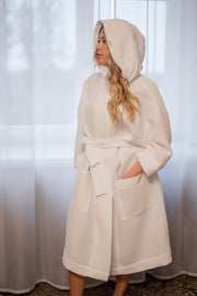 RÄTT Albornoz unisex gofre con capucha — Gris claro, 100 % algodón OEKO-TEX (hecho a mano en Estonia)