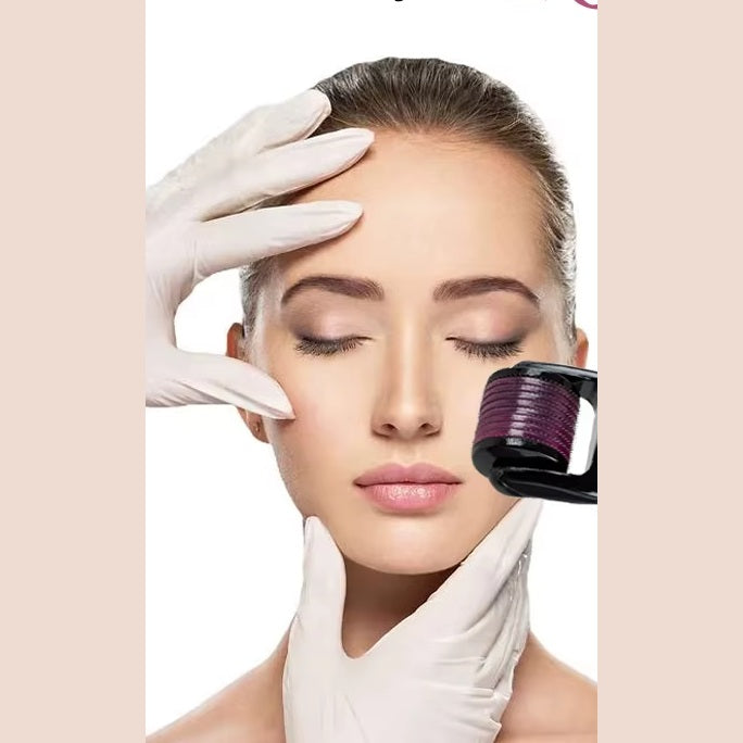 Derma roller 0,25 mm in gebruik op het gezicht