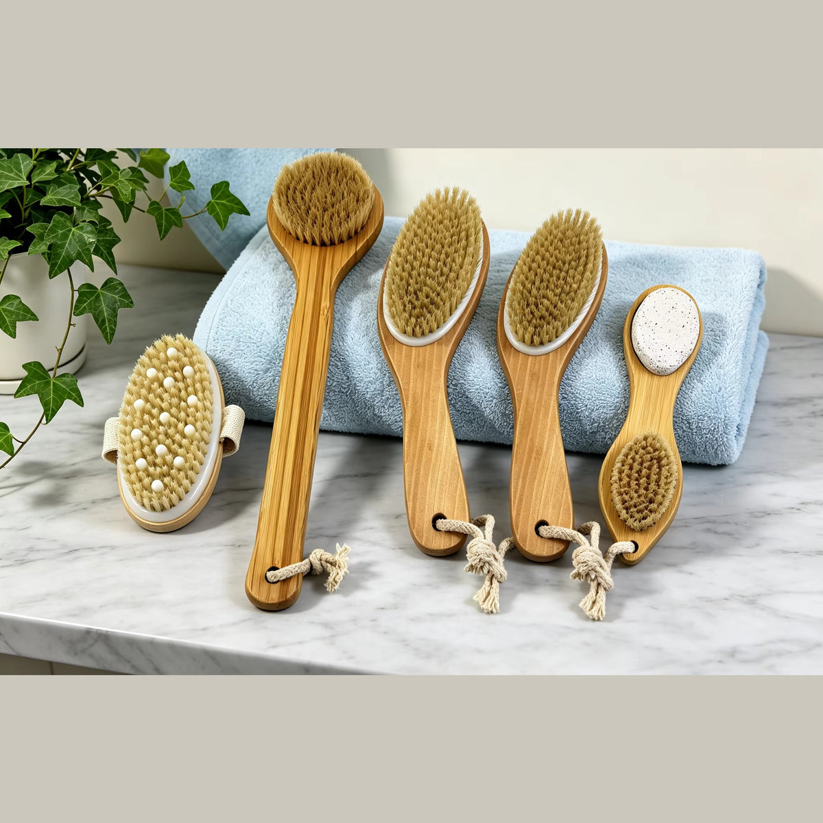 Complete dry brush set op marmer