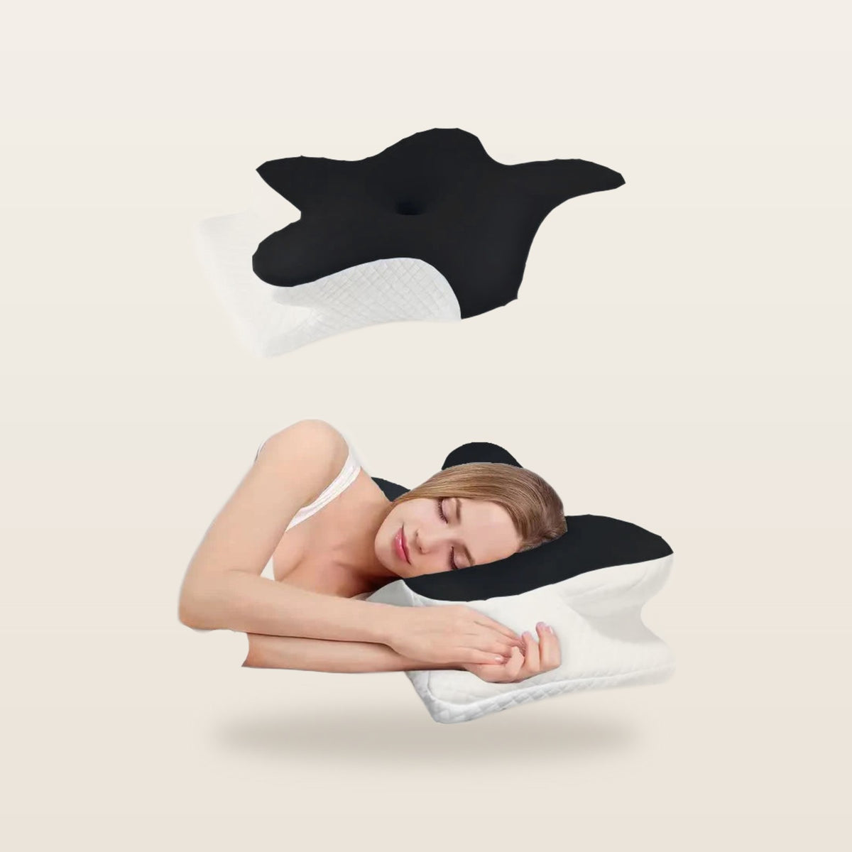 Welvana Ergonomisch Vlinderkussen op crème achtergrond