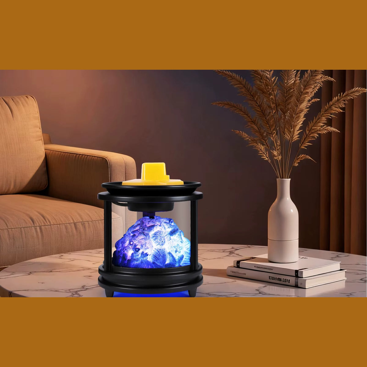 Wax brander met sfeerverlichting op een salontafel